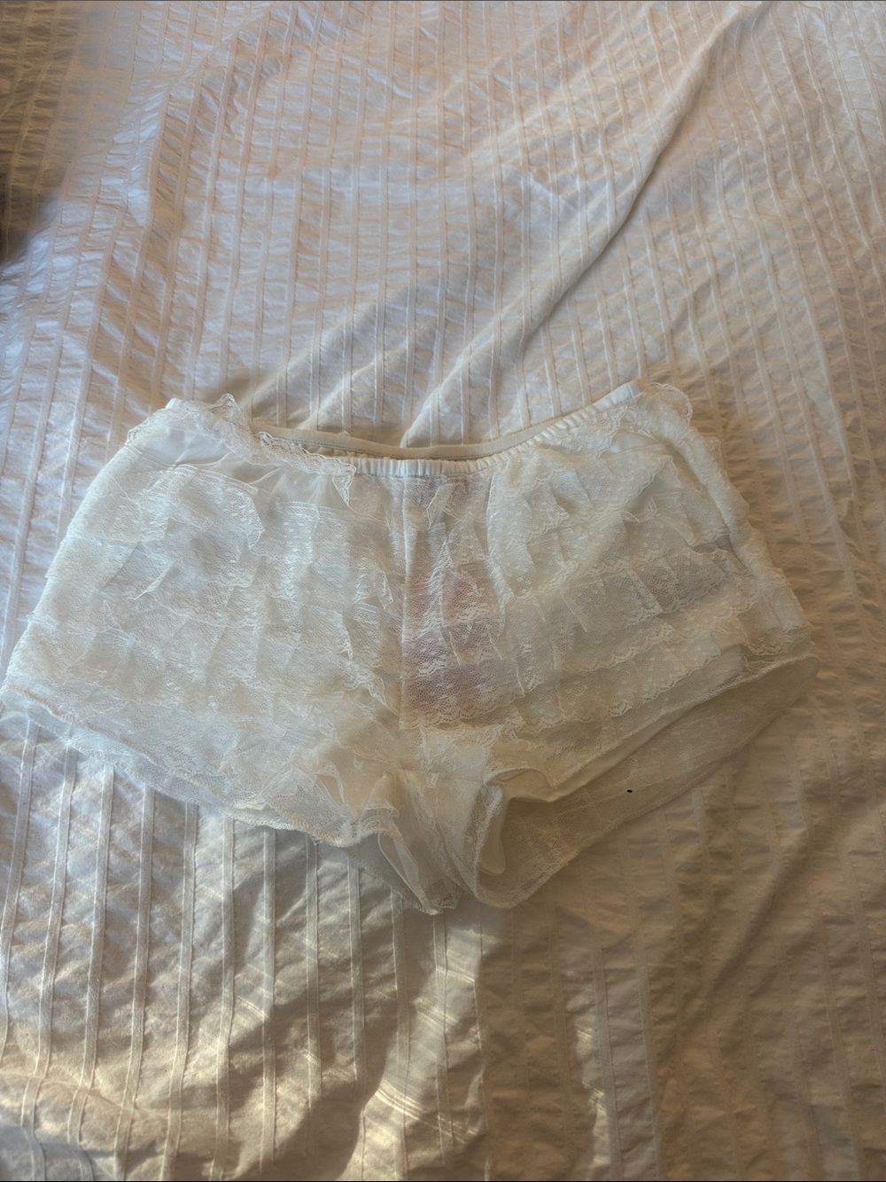 Edikted Sheer Lace Ruffle Sleep Shorts - White